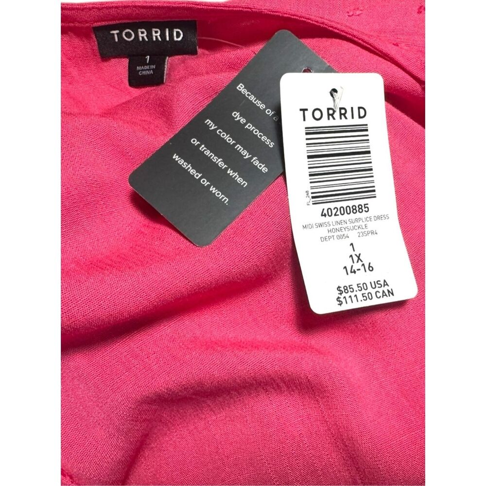 Torrid Pink Swiss Dot Midi Dress Plus Size Surplice Wrap Tie Sleeve Pockets NWT - Picture 12 of 13